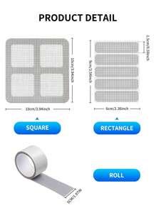 1 Pieza Kit de reparación de pantalla de ventana, cintas de malla de fibra de vidrio de 3 tamaños, parches autoadhesivos para reemplazar pantallas dañadas en puertas y ventanas con malla