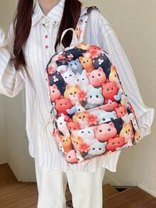 Backpack For Girls, High School Students, Cute Cat Print, Large Capacity Backpack For Girls - Multicolor - View 2