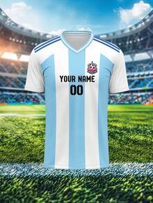 Customized Soccer Jerseys, 1pc/Set Men's Sports Team Club Training V-Neck Football Shirt, Front & Back Printed Name, Number, Logo, Comfortable For Daily, Casual, Party, Gathering