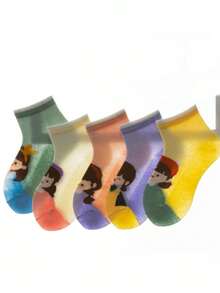 5 Pairs Breathable Mesh Princess Style Cute & Versatile Ankle Socks For Kids - Multicolor - View 4