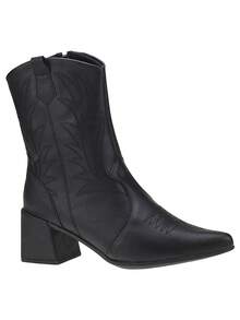 Naty Shoes Women's Western Texan Boot Short Shaft Embroidered Block Heel Autumn Winter - 黑色 - 查看 1
