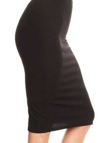 Casual High Waist Slim Stretch Pull-On Bodycon Pencil Solid Midi Skirt - 黑色 - 查看 4