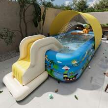 Home Inflatable Swimming Pool, Large Circular Pool With Slide, Suitable For Summer Yard Water Entertainment Games, Parties And Gatherings, Durable PVC Material, Easy To Carry And Store