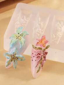 Molde de tallado de uñas con relieve tridimensional de flores de lirio, diseño de patrón de pétalos de flores de hibisco y mariposa, herramienta de desmoldeo para manualidades de arte de uñas, suministros de manicura - transparente - Ver 7