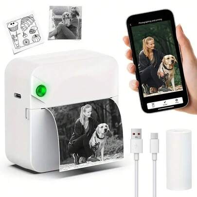 Mini Thermal Printer With 1 Roll Of Thermal Paper, Wireless Pocket Printer, Portable Receipt Printer, Suitable For Photos, Diaries, Notes, And Memos