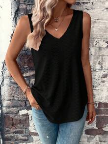 Plus Size Women Crochet V-Neck Loose Top Combo Set - Multicolor - View 4