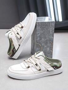 男士时尚休闲运动鞋，透气低帮一脚蹬运动鞋 - 白色 - 查看 1