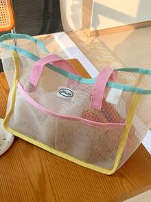 35*25*20厘米 INS风夏季网眼手提包、托特包、旅行沙滩包、学生大号单肩包 - 彩色 - 查看 4