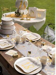 1 pieza Elegante tapete de mesa dorado chapado, adecuado para decoración de fiestas de cumpleaños de 18, 20, 40, 50, 60 años, aniversarios, jubilación, decoración de fiesta de feliz cumpleaños