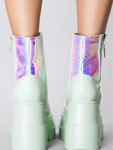 Radio-HoloRise Platform Boots – Futuristic Chunky Holographic Ankle Boots - Màu xanh chanh - Xem 4