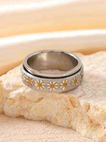 1 Piece Of Fashionable And Cute Stainless Steel Daisy Ring For Women, Rotatable To Relieve Anxiety, Suitable For Daily Matching, Holiday Date Gift Accessories - Multicolor - View 2