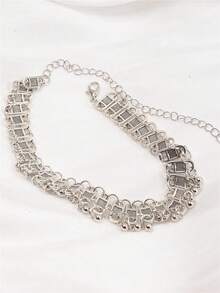 1pc Women Retro Hollow Carved Short Necklace, Suitable For Daily Wear - Antique Silver - View 3