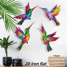 4pcs Bohemian Style Metal Hummingbird Wall Art Decor – Vibrant 2D Iron Print For Patio, Garden, Living Room & Bedroom – Colorful Outdoor Fence Decoration, Perfect Gift For Family And Friends, Outdoor Decor