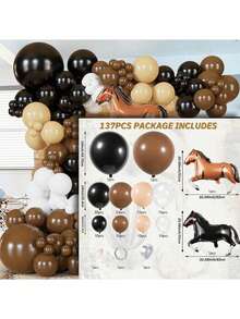 137 piezas Conjunto de arco de globos con temática de vaquero occidental - Globos de aluminio y látex con forma de vaca, adecuado para actuaciones de rodeo, carnaval de granja, fiesta de cumpleaños con tema occidental y celebración general - Colores mezclados 137 piezas - Ver 8
