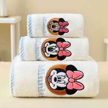 Disney 1pc Mickey Minnie Coral Fleece Towel Set, Absorbent Quick-Dry No Shedding, Cartoon Embroidered Home Use