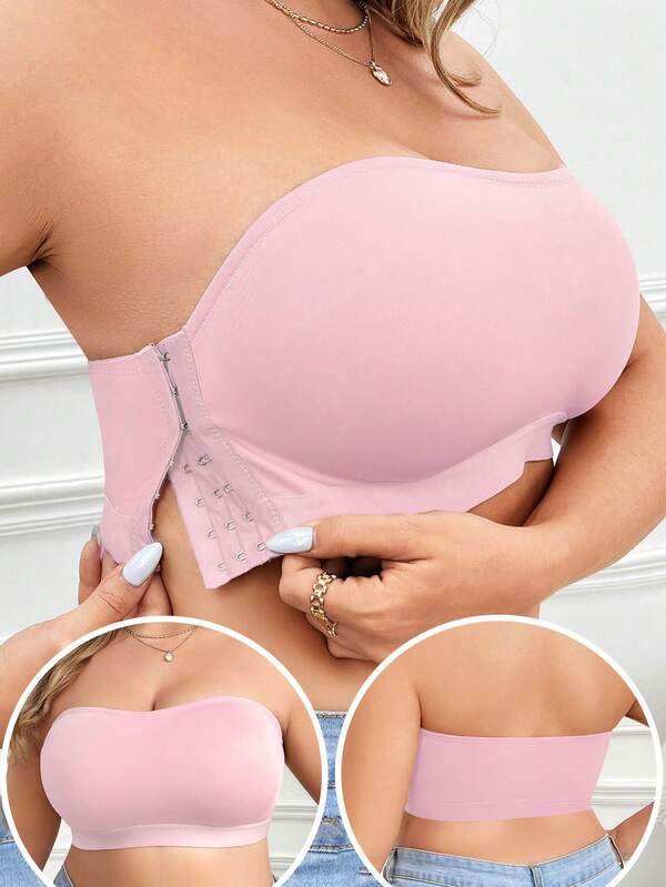 Plus Size Solid Color Minimalist Wireless Tube Top,Casual Everyday Wear