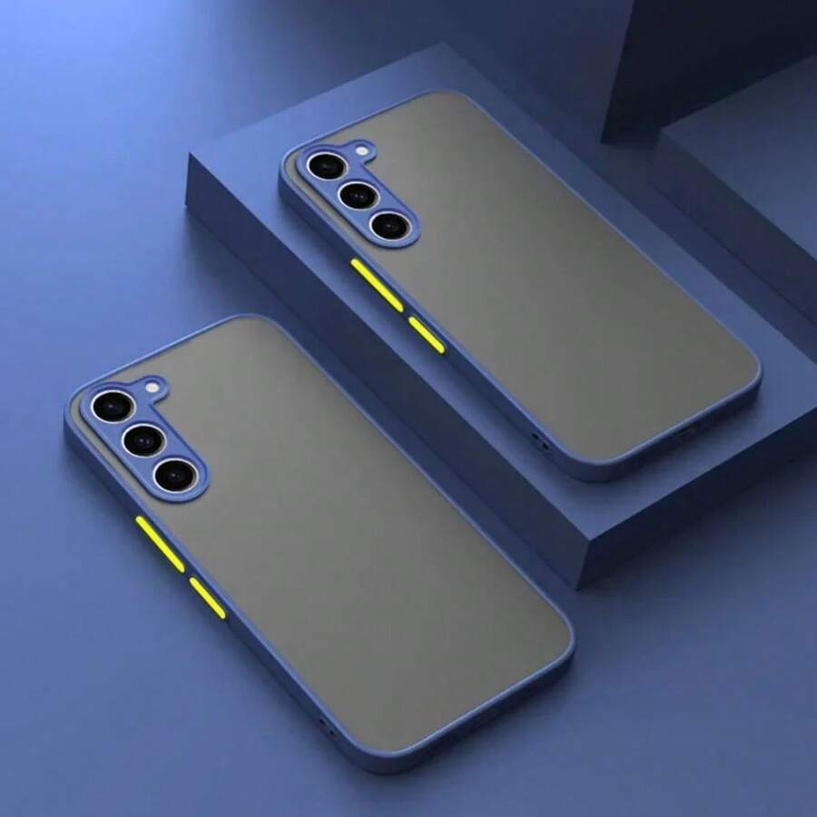 1pc Shock-Proof Matte Hard Protective Phone Case Bumper Compatible With Samsung S23, S22, S21, S24 Series - Blue - View 1