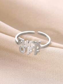 1Pc Stainless Steel Letter Ring Punk Style Open Adjustable Finger Ring Unisex Jewelry Accessories - Ring - View 8