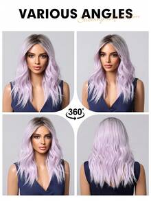 20英寸优雅渐变紫色波浪假发，女士齐肩中分卷发浅紫色波波头假发，外观自然，采用耐热合成纤维制成，适合日常佩戴、派对、角色扮演等场合。 - 漸層紫 - 查看 8