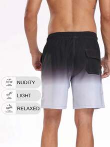 渐变色速干沙滩短裤，男士弹力，双层冲浪板短裤，带口袋，透气，适合夏季户外活动/运动/健身 - 淺灰色 - 查看 4