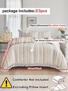 2/3pcs Khaki Fluffy Pom-Pom Tasseled Polyester Duvet Cover Set, Minimalist Bedding Set Suitable For All Seasons (1 Duvet Cover + 1/2 Pillowcase) - Khaki - View 4
