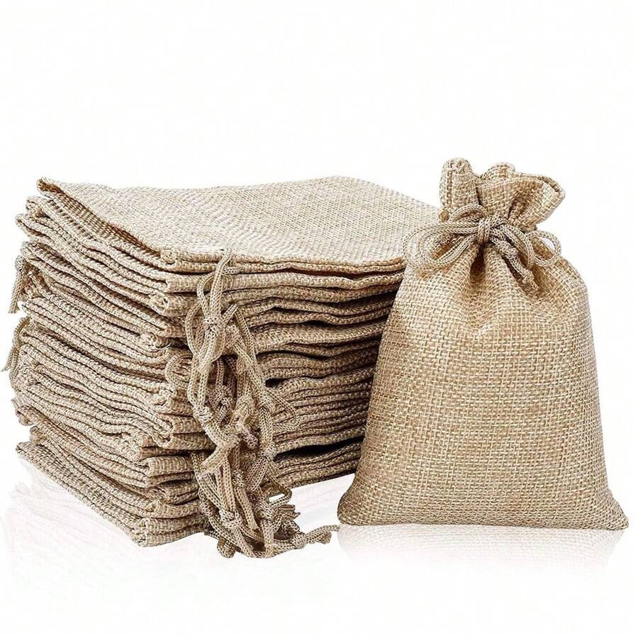 12 PCS Linen Drawstring Bags Jute Burlap Storage Handy Sized Gift Pouch Vintage Party Bags Jute Pouch Perfect For Arts And Crafts - View 1