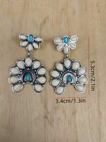 1 paio di orecchini alla moda vintage stile boho con contrasto di colore tra turchese scuro e bianco, per donne
