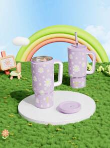 Vaso de 24 oz con asa, taza de viaje de acero inoxidable con aislamiento al vacío y pajita, botella de agua con aislamiento al vacío, taza térmica, botella reutilizable de acero inoxidable: mantiene las bebidas frías hasta 24 horas.