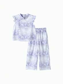 Balabala Girls' Traditional-Style 2 Pieces Outfit, Elegant & Stylish - Purple - View 4
