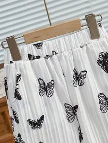 女童休闲直筒裤，蝴蝶印花，适合夏秋季 - 白色 - 查看 5