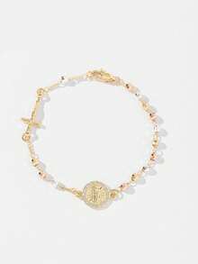 1pc Handmade Rosary Religious Virgin Mary Bracelet, Suitable For Ladies. Daily Holiday Wear/Decoration/Gift/Gold Bracelet/Religious Jewelry. - Yellow Gold - View 6