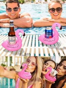 24/12/6pcs (With Air Pump) Flamingo Coasters,Inflatable Drink Holders,Flamingo Straw Pool Float, For Summer Hawaiian Birthday Party Tableware Decor, Straws Not Included - Multicolor - View 5