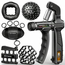 Grip Strength Trainer Kit, Pro Hand And Forearm Strengthener Kit With Adjustable Resistance And Multi-Function Massage Balls For Hand Therapy, Grip Training, And Recovery - Black - View 1