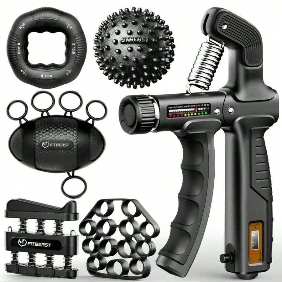 Grip Strength Trainer Kit, Pro Hand And Forearm Strengthener Kit With Adjustable Resistance And Multi-Function Massage Balls For Hand Therapy, Grip Training, And Recovery - Black - View 1