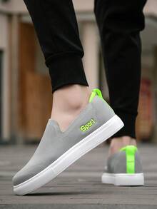 1 双撞色字母面料休闲一脚蹬乐福鞋，适合户外和家居穿着 - 灰色 - 查看 8