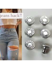 2 pièces/4 pièces/6 pièces Boutons de rechange pour jeans, boutons de taille sans clou, boutons de taille avec lettres argentées multifonctionnels amovibles. Kit de remplacement de boutons détachables pour jeans et jupes sans couture