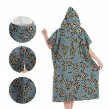 1pc Digital Printed Pattern Ultra-Fine Fiber Hooded Bath Towel, Suitable For Bathing, Swimming Pool, Travel Items, Festival Gifts