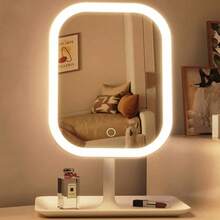 1 pieza Espejo de Maquillaje LED Cuadrado Iluminado, con Base Cuadrada,  Lindo, Portátil, Desmontable, de Alta Definición y Función de Relleno Táctil, Espejo de maquillaje ﻿ - Blanco y Negro - Ver 1