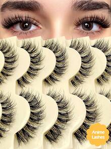 Asiteo 5 Pairs Cartoon Style Natural Fluffy & Lengthening Faux Mink Eyelashes - Transparent Band, Strip Lashes, Enhance Eye Makeup - 自然纖長款 - 查看 1