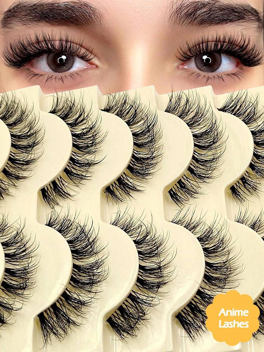Asiteo 5 Pairs Cartoon Style Natural Fluffy & Lengthening Faux Mink Eyelashes - Transparent Band, Strip Lashes, Enhance Eye Makeup - 自然纖長款 - 查看 1