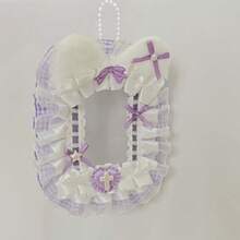 Portafoto in peluche fatto a mano con orecchie da coniglio bianco e rosa con pizzo, accessori kpop, forniture scolastiche, articoli per il ritorno a scuola