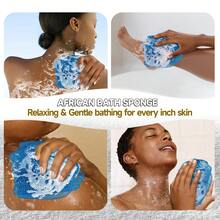 Esponjas africanas auténticas de SubSahara - Set de 2 piezas de exfoliante para todo tipo de piel, esponja de baño para cara y Body, portátil para viajes, duradera, exfoliación suave - Lino y azul cielo - Ver 4