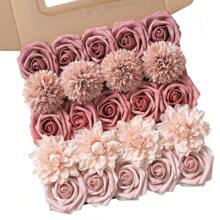 Artificial Flowers Combo Box Set Gradient Color Flower Leaf With Stems For DIY Wedding Bouquets Centerpieces Baby Shower Party Home Decor (Blue & White)