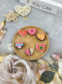 6pcs Set Pink Heart Cartoon Pattern Suitable For Sandals, Bracelet DIY Customization, Slippers, And Mobile Phone Decoration, Suitable For Beach Vacation, Birthday, Holiday Gifts