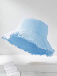 1pc Women's Solid Color Artsy Frayed Brim Bucket Hat, Versatile Bucket Hat - Multicolor - View 18