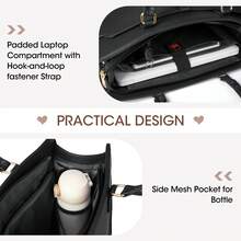 NEWHEY 女士笔记本电脑包 15.6 英寸笔记本电脑托特包皮革工作包防水公文包商务办公电脑包大容量手提包单肩包