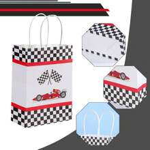 12 Peças Sacolas Quadriculadas para Doces Festa Corrida, Sacolas de Brinde de Festa de Carro de Corrida com Alças, Bandeira de Corrida Quadriculada Preta e Branca, para Festa de Aniversário com Tema de Carro de Corrida