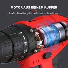 Vandise 21V Cordless Drill/Driver Set With 2x1500mAh Batteries, 25+1 Torque Levels, 45Nm Max, 2-Speed Gearbox, LED Lighting – Power Tool With Accessories, Practical Storage Box & Keyless Drill Chuck (3/8'') For DIY Projects, Household And Garden - Red - View 6