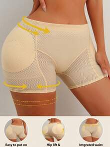 Women's Padded Butt Lift Shaping Panties Tummy Control Shapewear With Fake Ass Valentine's Day Wedding Couple - Apricot - View 1