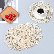 2/4 Peças Toalhinhas de Crochê Vintage Redondas de 8 Polegadas, Rendas de Tapete de Mesa Tricotadas, Conjunto de Toalha de Mesa Artesanal, Bordas Caneladas para Decoração Diária Doméstica, Decoração de Mesa para Casamento e Feriados